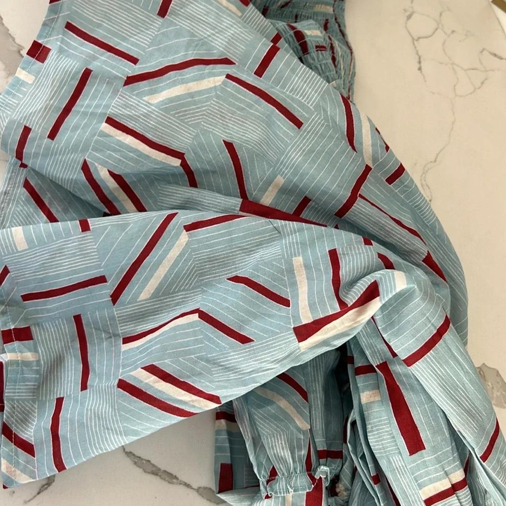 Tuckernuck Flutter Smocked Ruffle Maxi Dress Blue Red Color womens Size Medium - Picture 12 of 13
